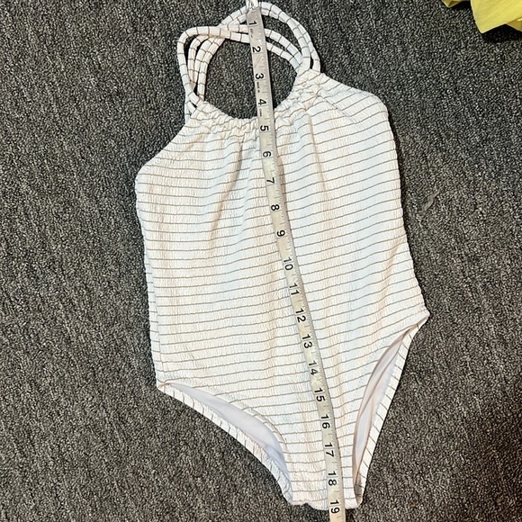 Zara Kids Swimsuit Girls Size 8-9 White & Gold Stripes One Piece Ocean Pool - Picture 6 of 6